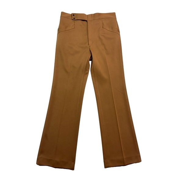 vtg 70s Haggar 32x32 Brown Flare Bellbottom Retro Dress Pants Polyester Knit
